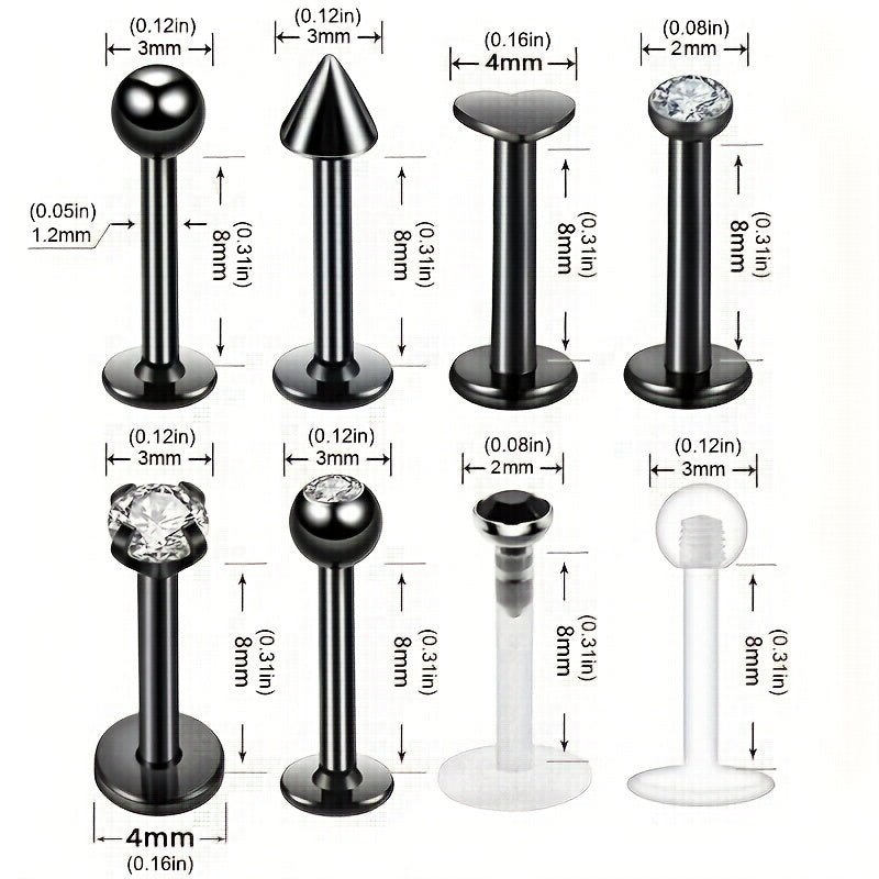 8pcs Titanium Rings Body Piercing Set Men