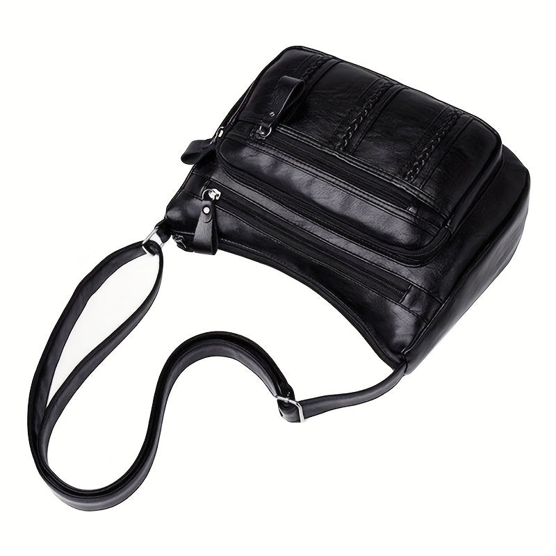 Braided Detail Crossbody Bag PU Shoulder Bag Casual Pocket Purses