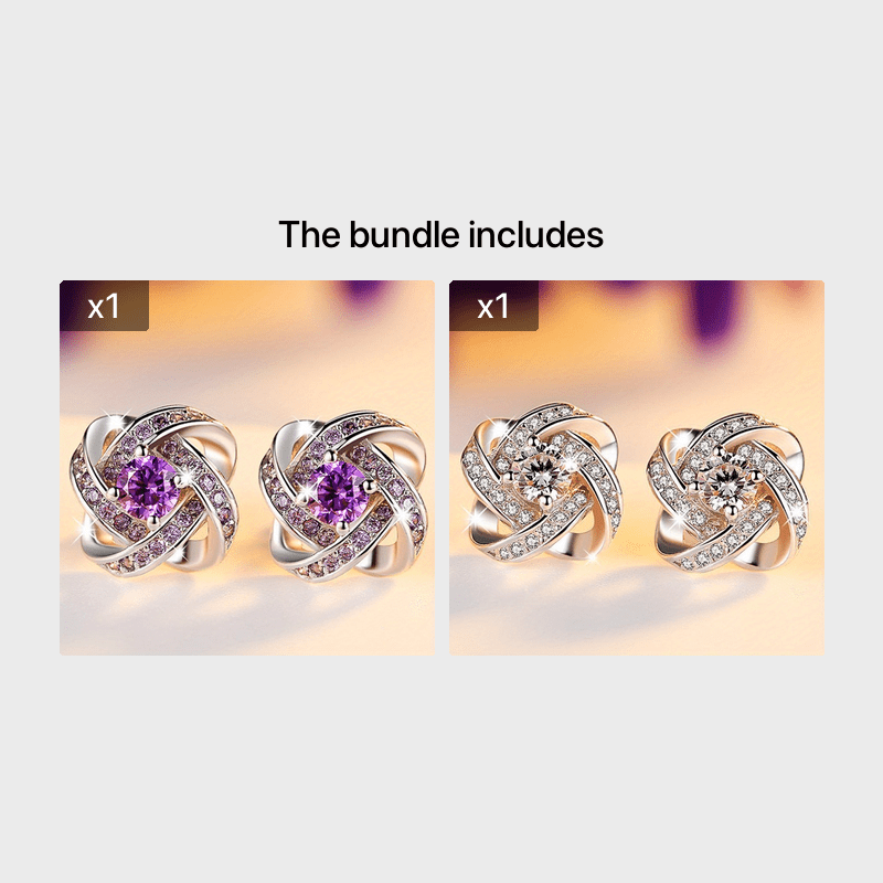 2pcs Pair Men's Earrings Clover & Purple Faux Diamond