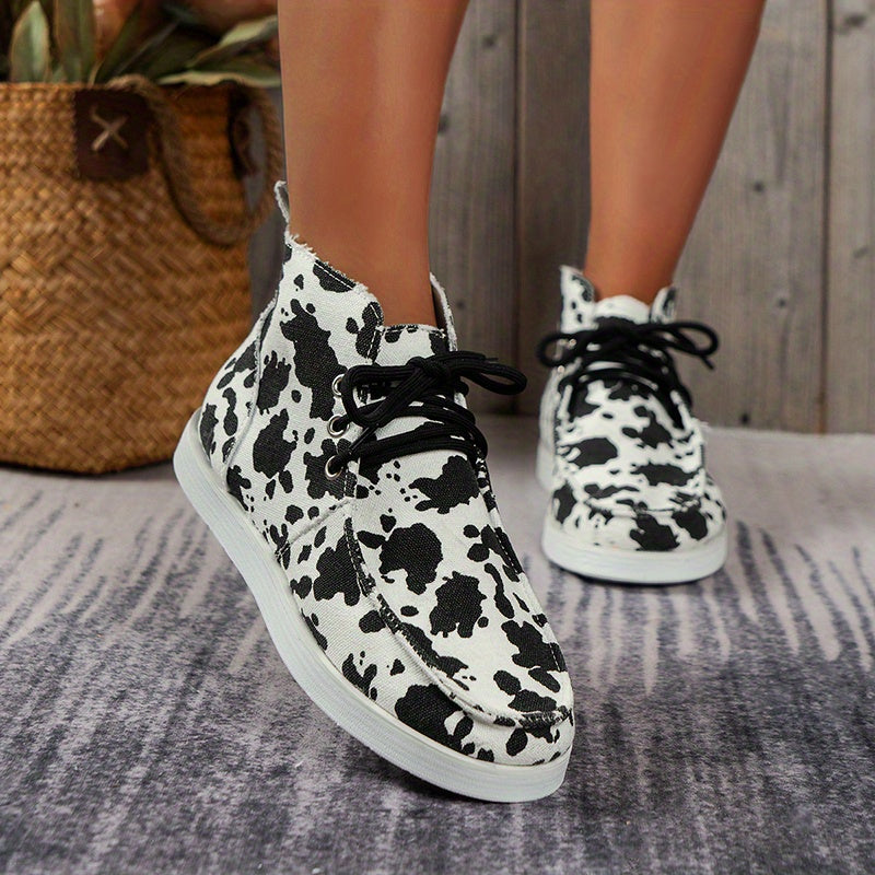 Women's Cow Pattern Slip On Canvas Shoes Lightweight Casual Outdoor Shoes
