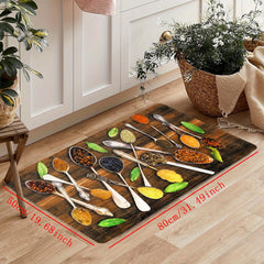 Spice Pattern Kitchen Rug Vintage Wooden Board Absorbent Non Slip