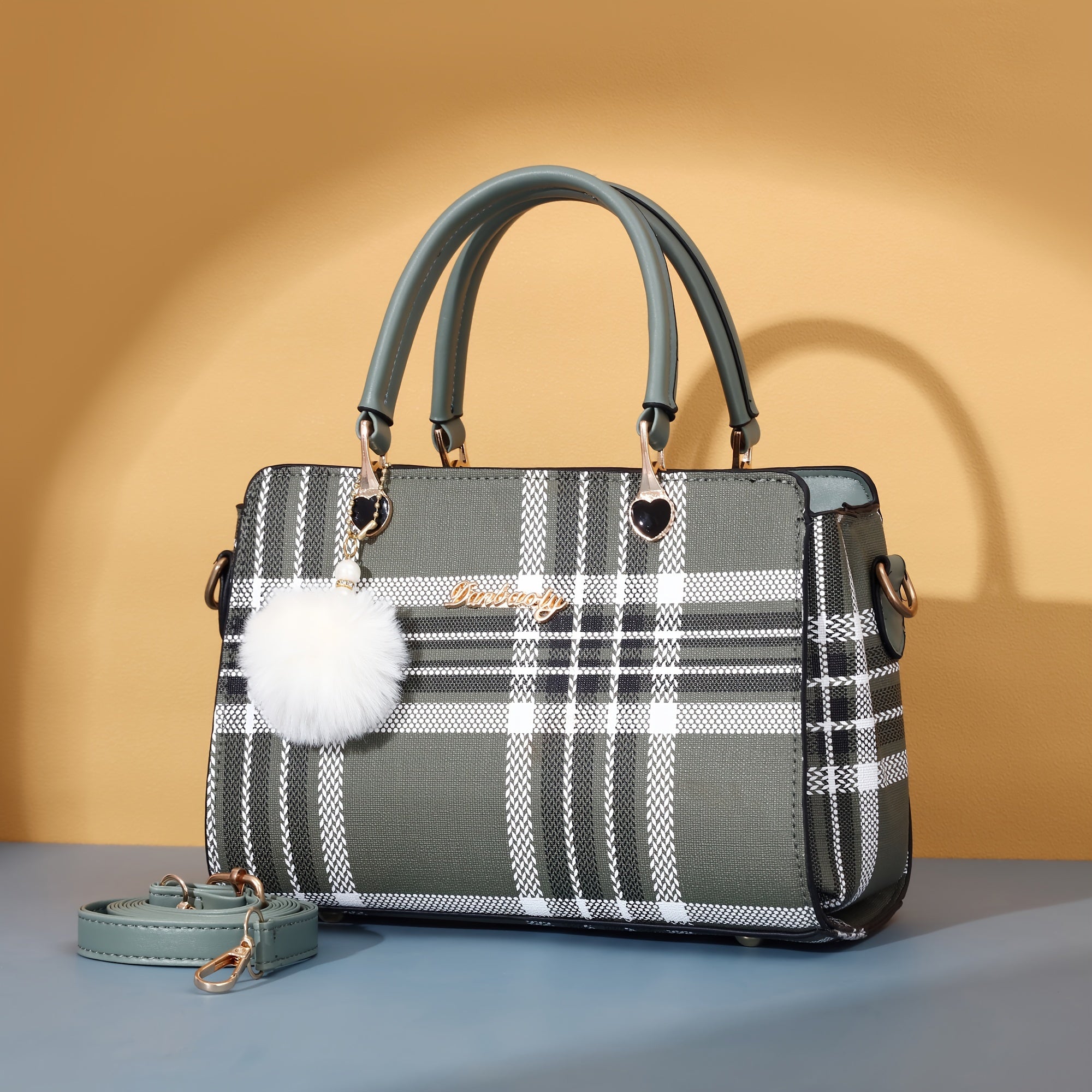 Metal Letter Decor Satchel Bag Top Handle Purse Shoulder Office Bag