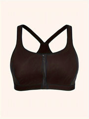 Plus Size Sports Bra Women's Plus Solid Front Zipper Wireless