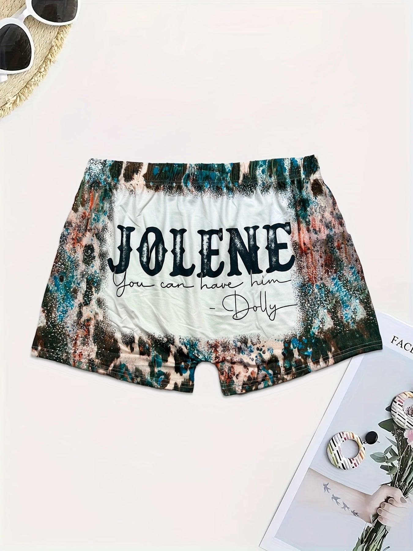  Slogan Print Tie Dye High Rise Shorts