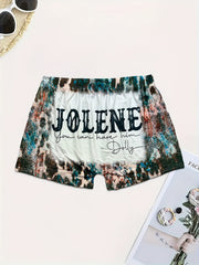  Slogan Print Tie Dye High Rise Shorts