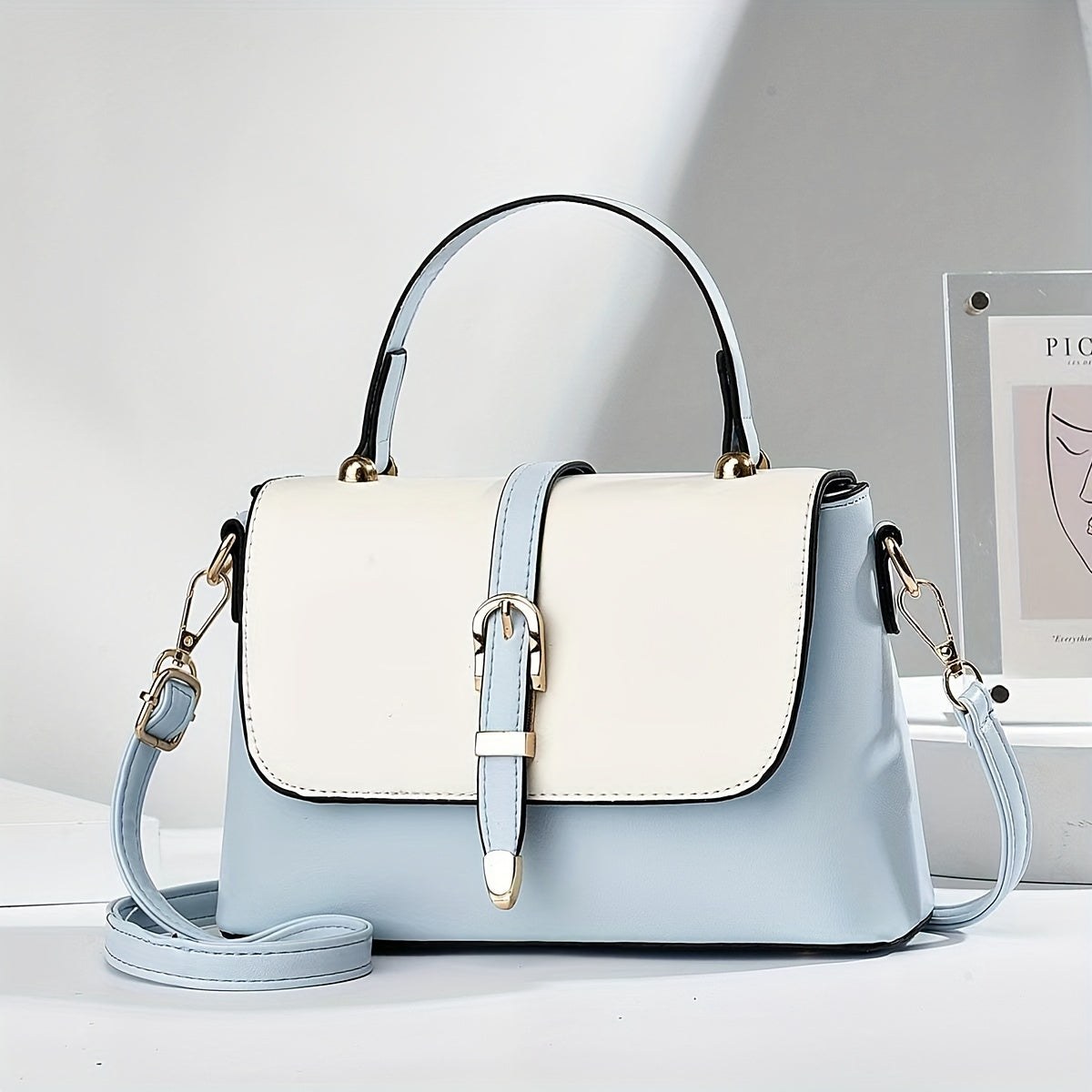 Contrast Crossbody Bag PU Leather Handbag Women's Top Handle Purses