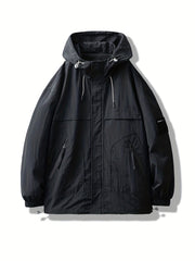 Men's Lightweight Hooded Windbreaker Jacket Casual Stand Collar Zip Up Coat