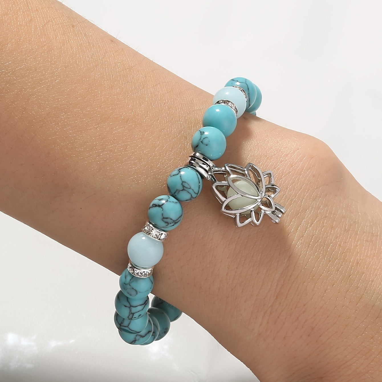 Stone Smooth Bracelet with Lotus Pendant Glowing Beads