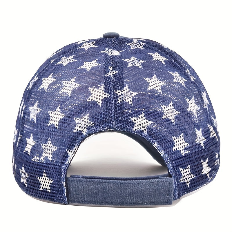 Pentagram Print Ponytail Baseball Cap Flag Embroidery Mesh