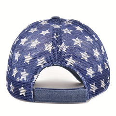 Pentagram Print Ponytail Baseball Cap Flag Embroidery Mesh