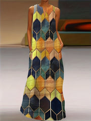  Geometric Print Tank Dress with Pockets