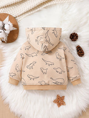 Boys Dino Cartoon Fleece Hoodie Zip Up Sweatshirt
