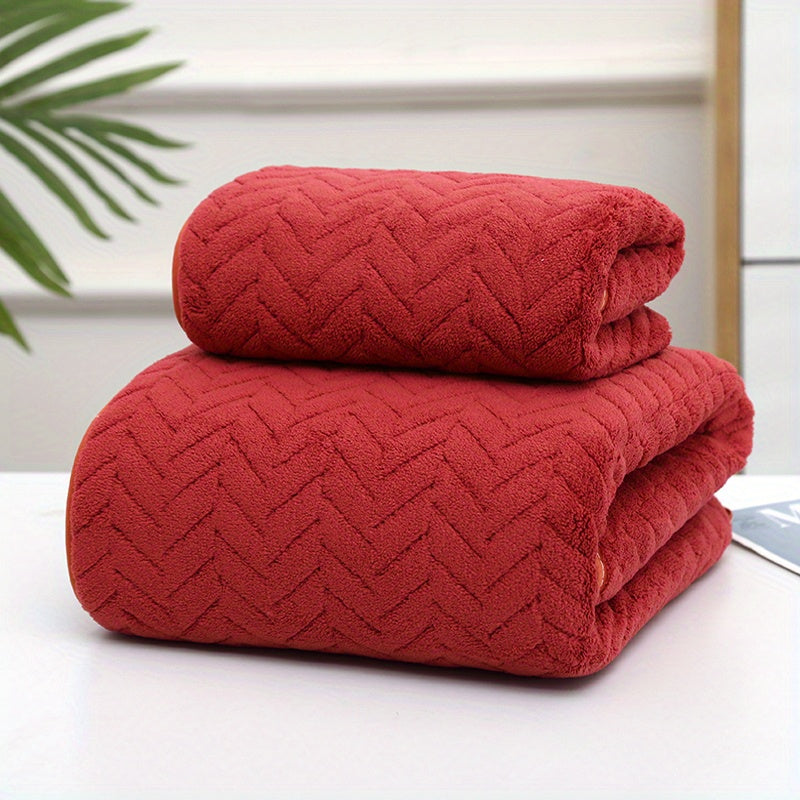 Geometric Leaf Pattern Bath Towel Set with Strong Water Absorption