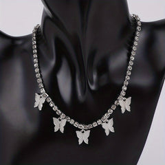 Double Row Butterfly Rhinestone Necklace