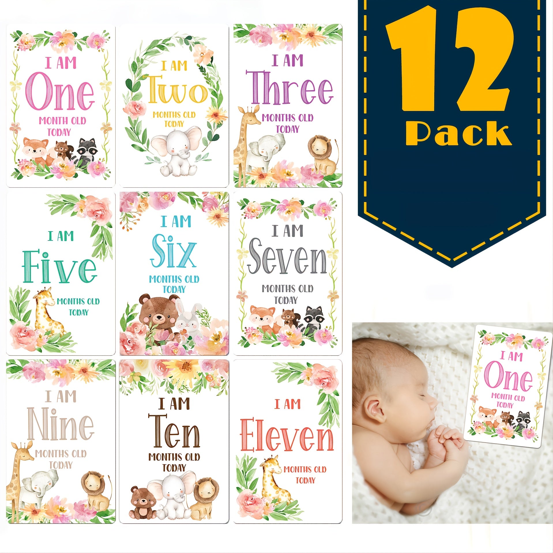 12pcs Newborn Month Sticker Cards - Perfect Baby Shower Gift