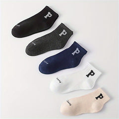 5 Pairs Letter Print Sports Short Socks Women's Stockings