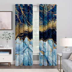 2pcs Marble Pattern Thermal Curtains Noise Reducing for Home Decor