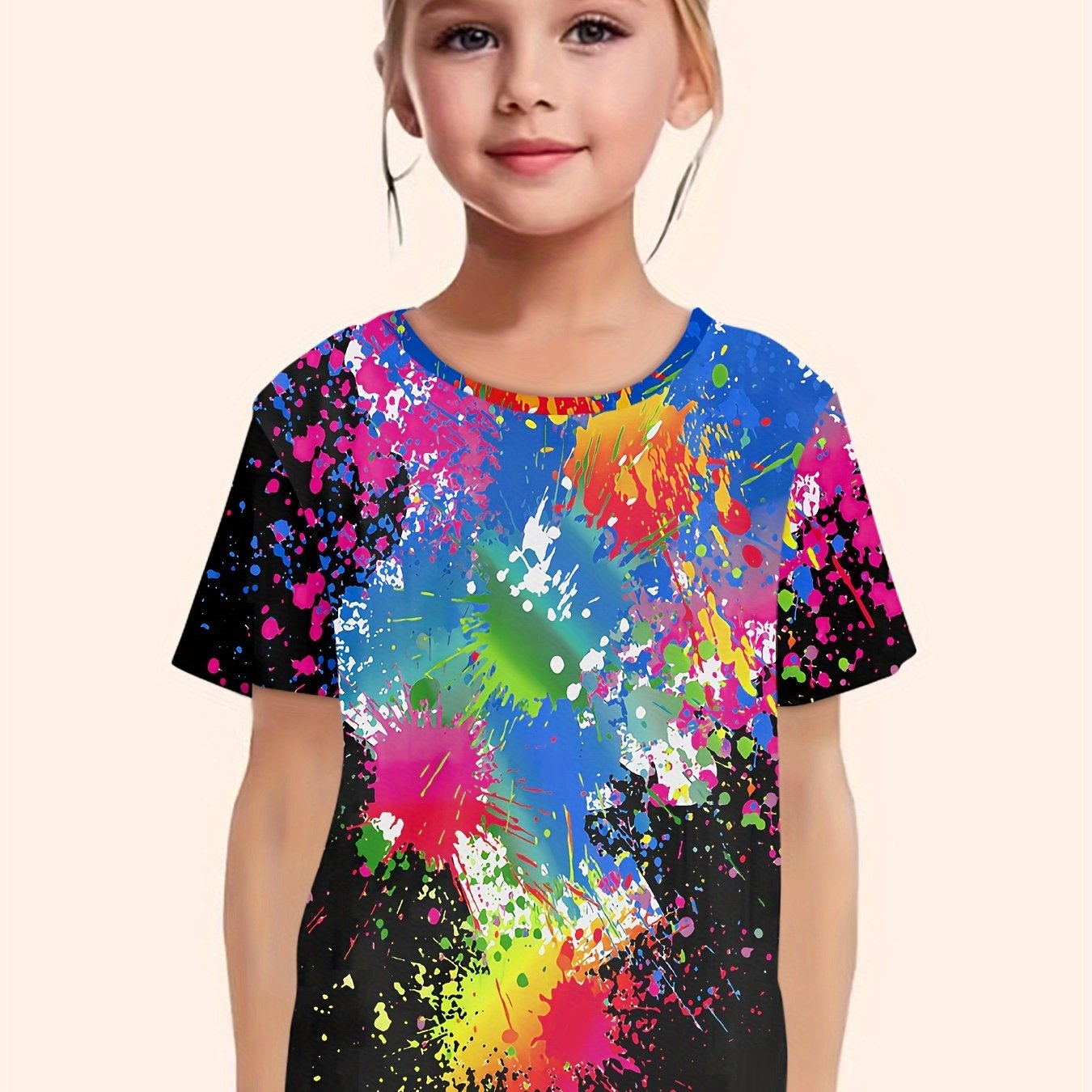 Girls Tie Dye Graffiti Print T shirt - Summer Sports