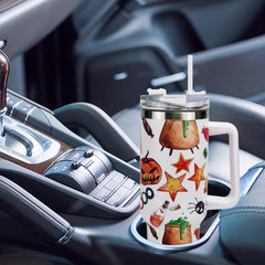 Halloween Pumpkin Print Tumbler 40oz Car Cup with Straw & Handle