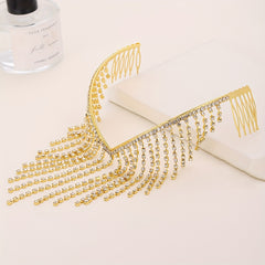 Rhinestone Tassel Hair Hoop Comb Golden Headband Jewelry