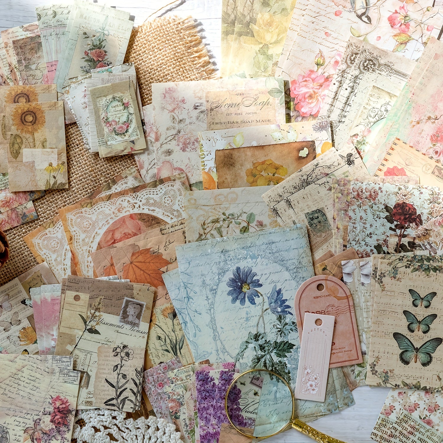 100 Sheets Vintage Paper for DIY Planner Scrapbook & More