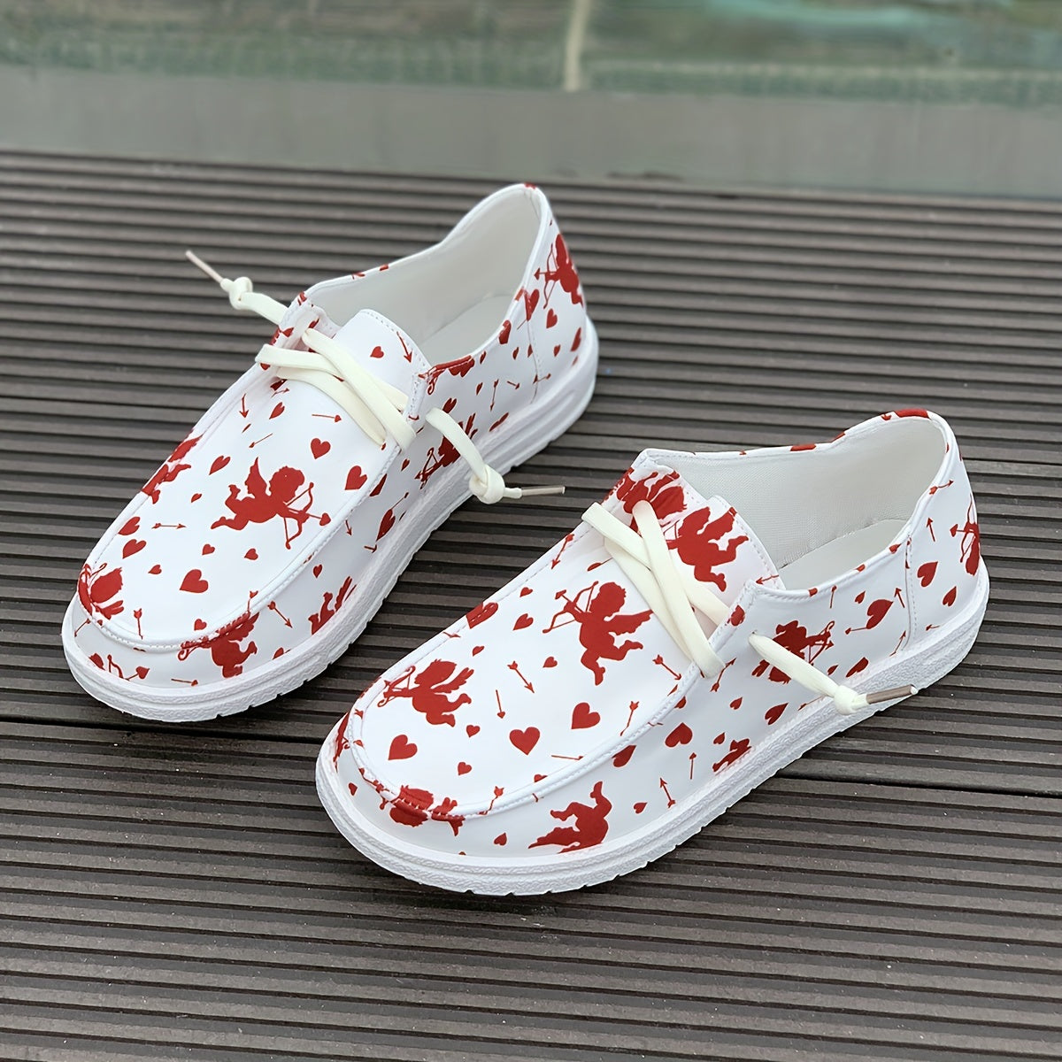 Women's Cupid & Heart Cartoon Design Skateboard Shoes