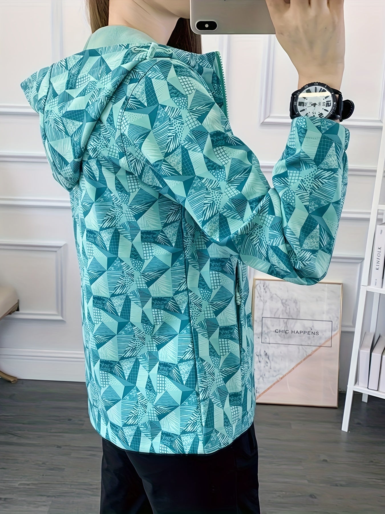Zipper Fleece Lined Hooded Sports Jacket for Women