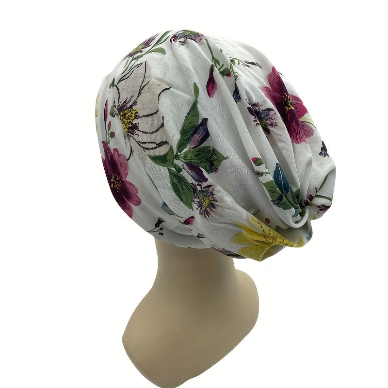 Flower Print Casual Beanie Elastic Skull Hat Women Turban Cap