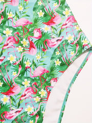  Sexy One Piece Swimsuit Women's Plus Tropical Print Cap Sleeve V Neck
