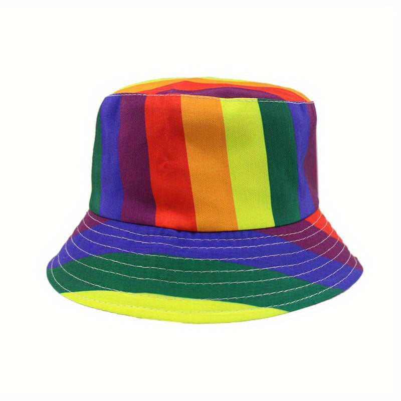 Y2K Rainbow Striped Bucket Hat Gay Pride Fisherman Hat