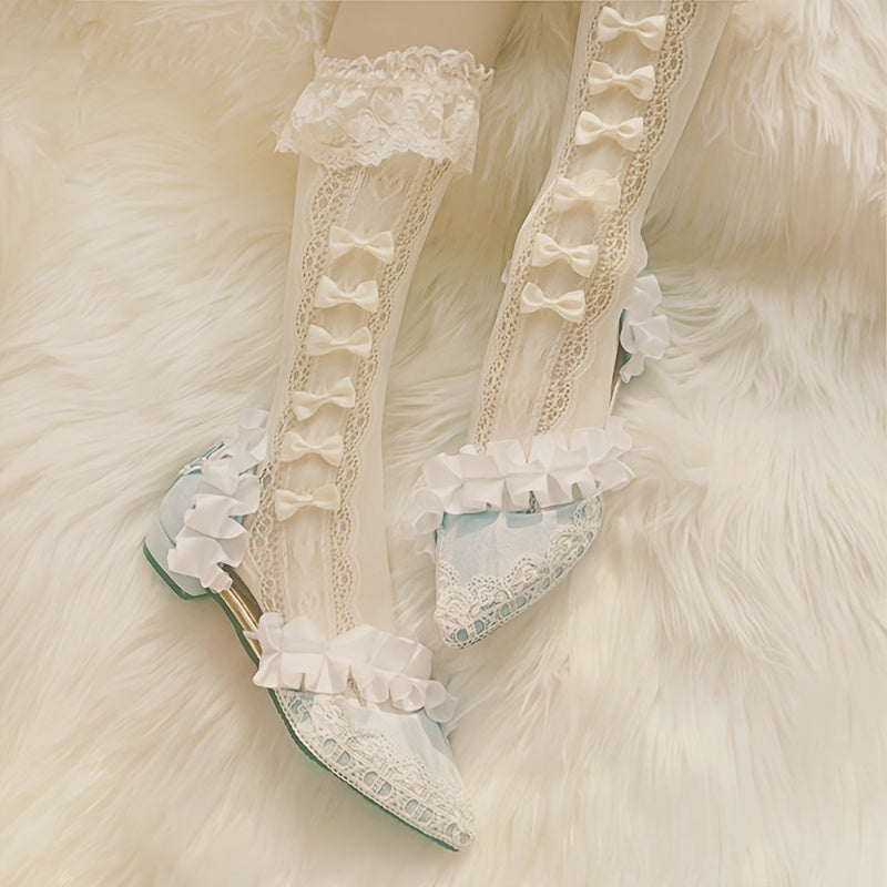 Ruffle Bow Calf Socks Lolita Knee High Socks Women's Hosiery