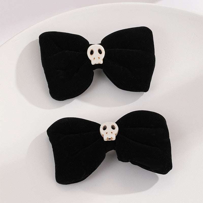 Velvet Skull Bow Hair Clip Cyberpunk Hair Pin Barrette Accessories