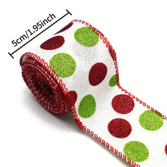 Christmas Dot Wired Edge Ribbons Green Red Dot Burlap Decorative Ribbons