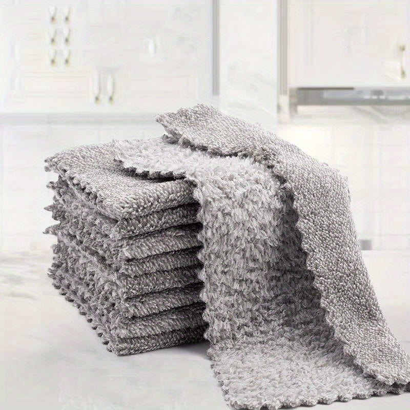 10PCS Bamboo Charcoal Fiber Cleaning Cloths - Highly Absorbent Nonstick Towels
