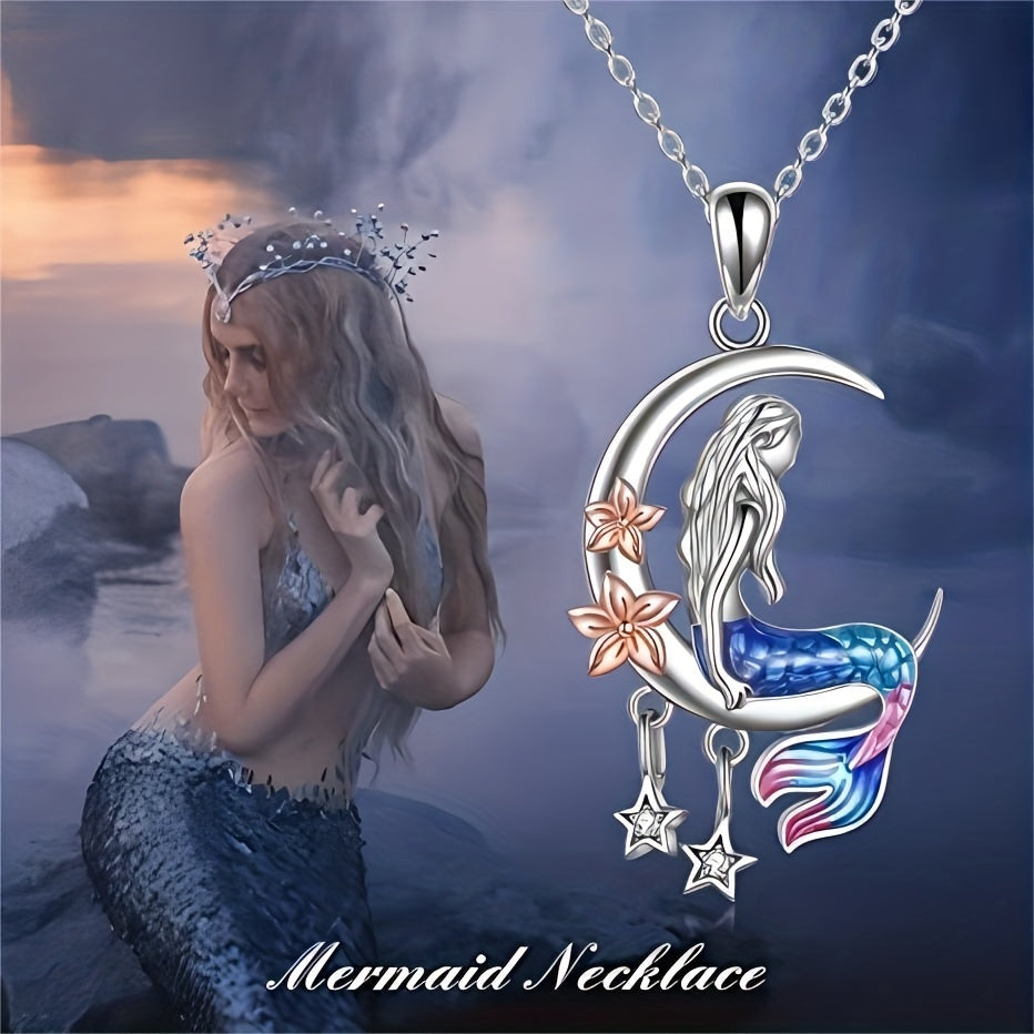 Mermaid Necklace Ocean Mermaid Crescent & Star Necklace With Flower Pendant