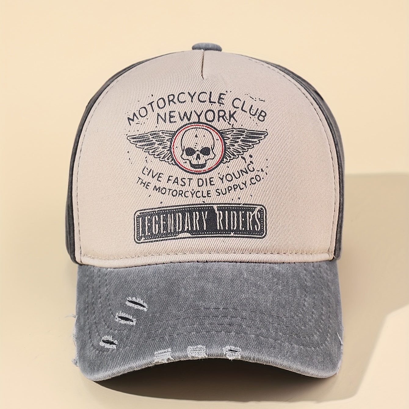 Skull Wing Print Baseball Cap Vintage Washed Distressed Ripped Dad Hats