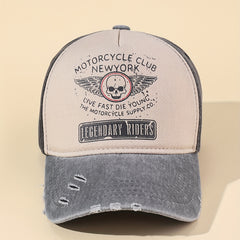 Skull Wing Print Baseball Cap Vintage Washed Distressed Ripped Dad Hats