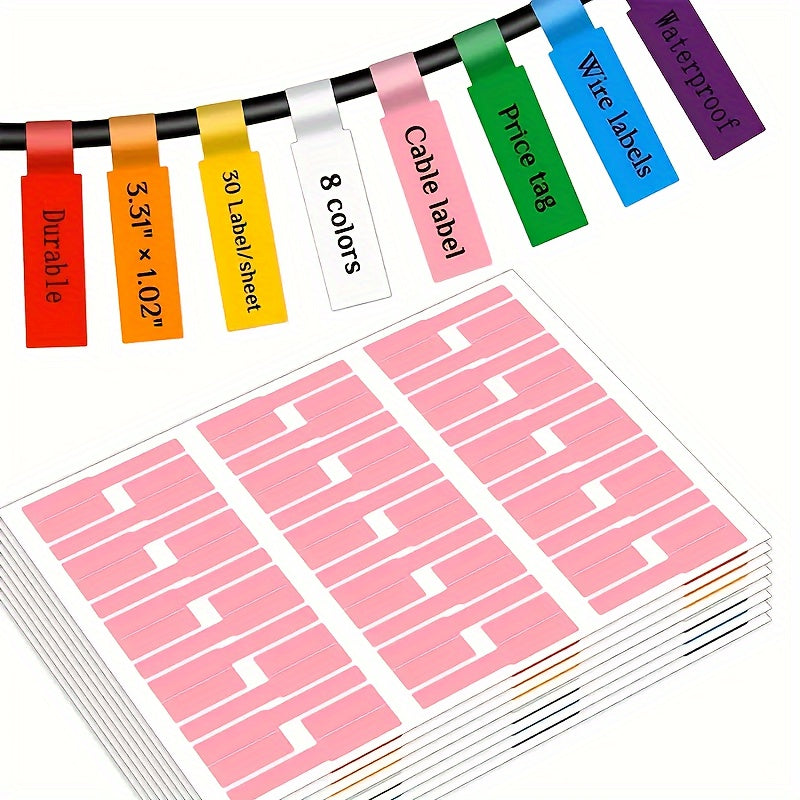 240pcs Cable Labels 8 Colors Writable Waterproof Wire Labels