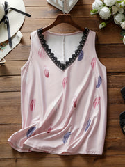  Colorblock Feather Print V-Neck Tank Top