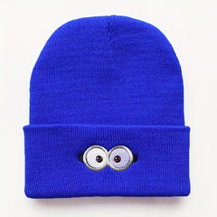 Anime Eyes Glasses Embroidery Wool Beanie Hat, Windproof Knit Cap