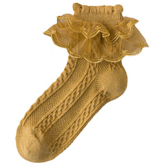 5 Pairs Girls Lace Brim Cotton Knit Socks for Autumn and Spring