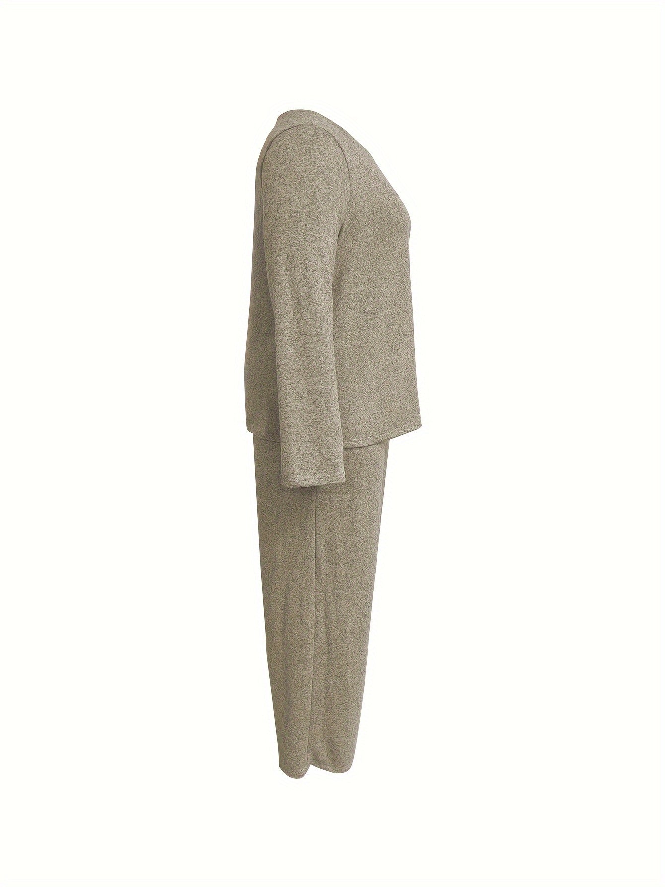  Heathered Round Neck Top & Pants 2 Pc Set