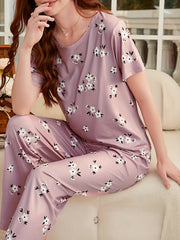 Floral Print Short Sleeve & Pants Pajama Sets