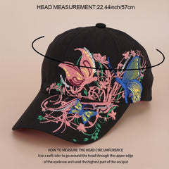 Y2K Butterfly Embroidery Baseball Cap Vintage Solid Sun Hat