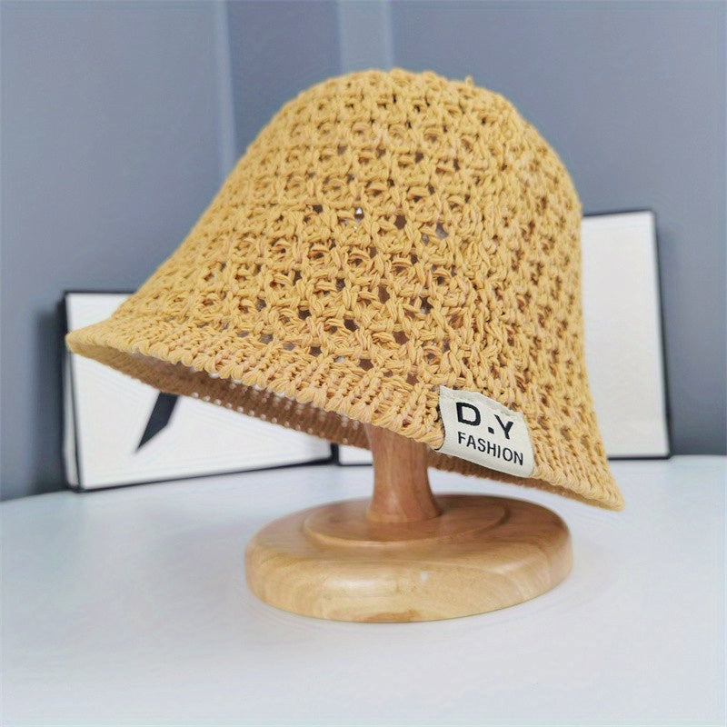 Solid Crochet Sun Hat Wide Brim Bucket Hat Women Outdoor Travel Beach Hats