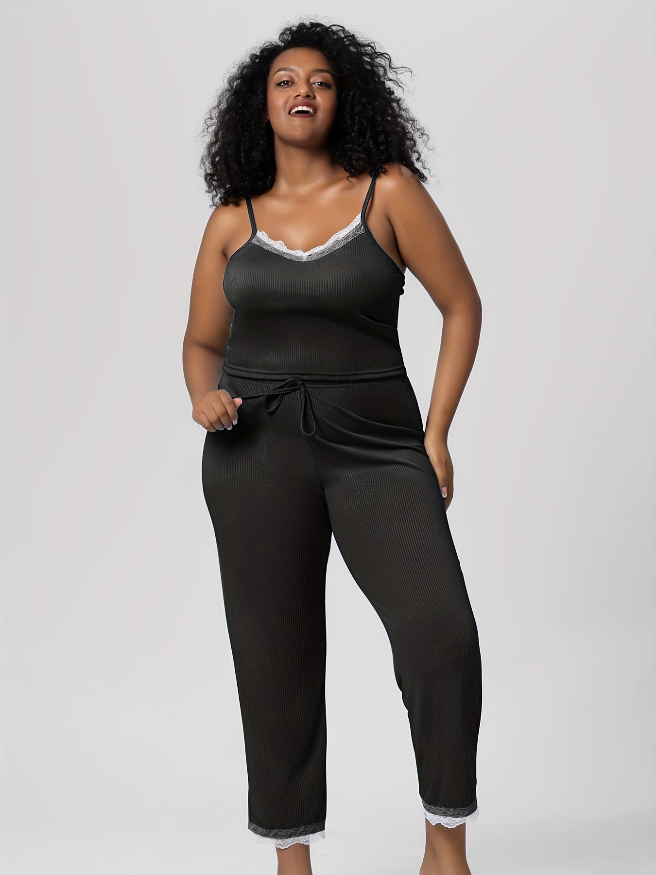  Sexy Pajamas Set Ribbed Cami Top & Knot Pants Two Piece Set