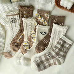 8 Pairs Cartoon Print Socks Women's Stockings & Hosiery