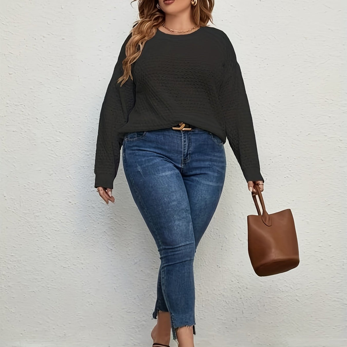  Eyelet Embroidered Long Sleeve Sweater