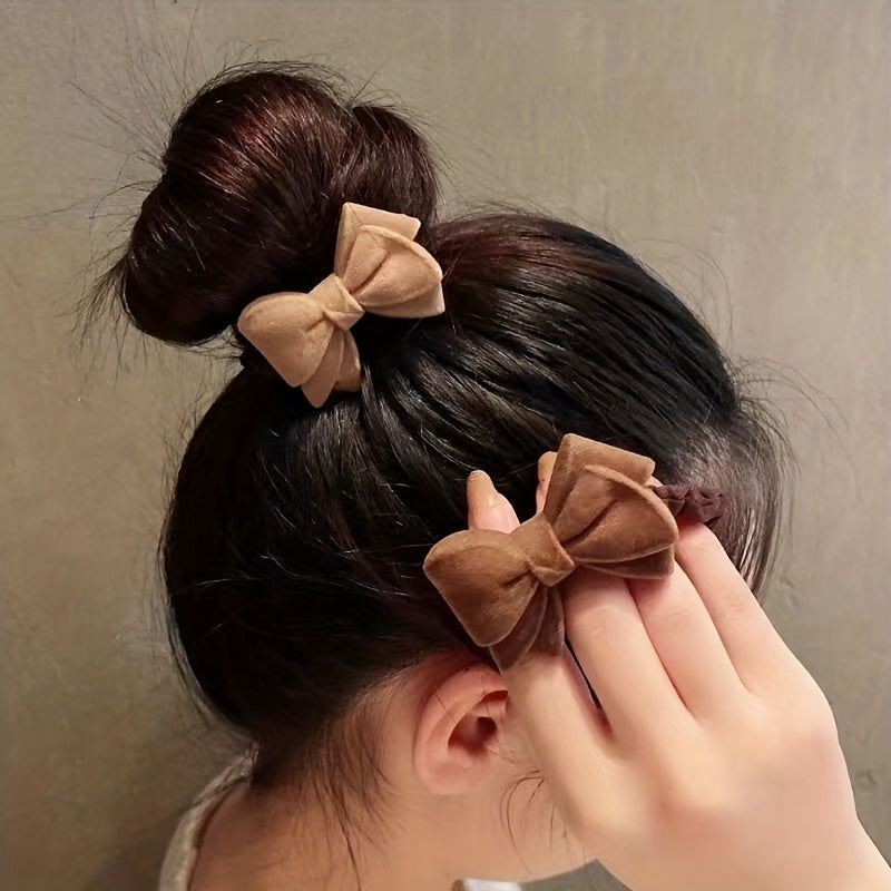 4pcs Flocking Bow Knot Heart Shape Scrunchie Hair Rope Bun Accessory