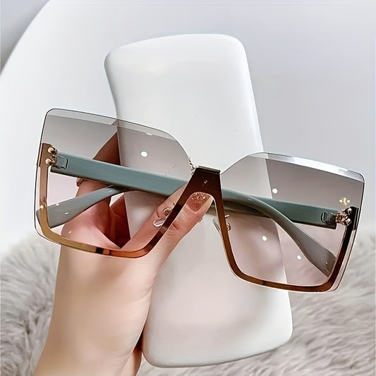 Women's Semi Rimless Oversized Sunglasses UV400 Gradient Shades with Case